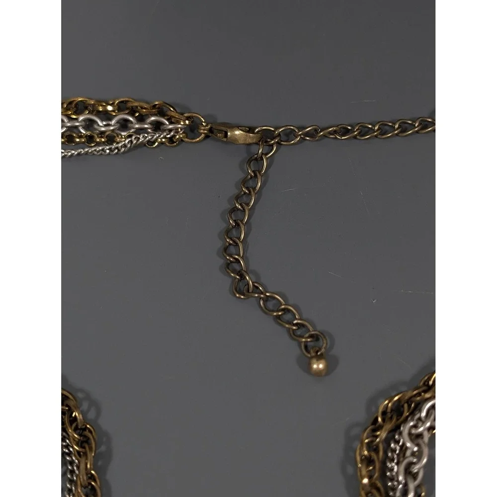 Two Tone‎ Layered Necklace Bird Charm Blue Enamel Locket Distressed 22in